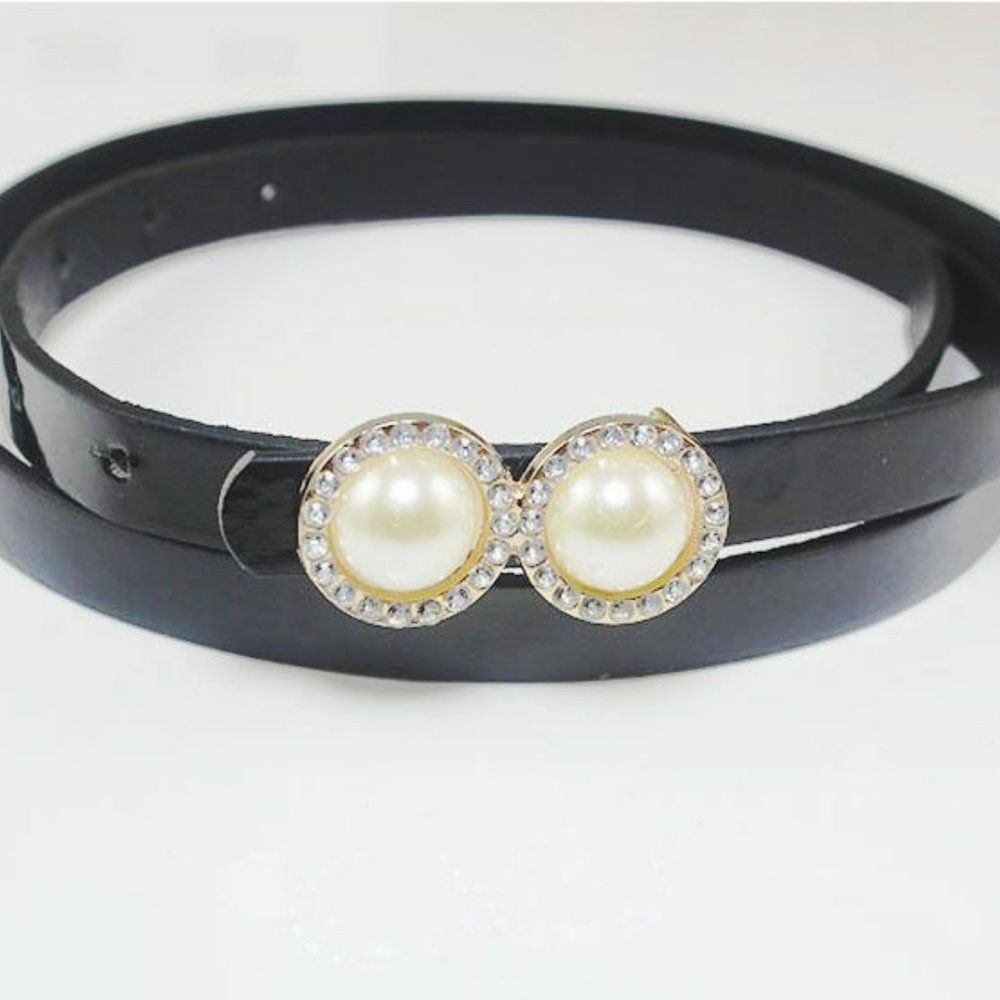 Faux Pearl Faux Leather Belt